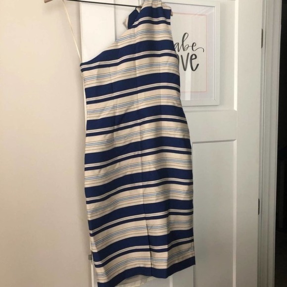 BANANA REPUBLIC One Shoulder Bow Stripe Dress Size 4 NEW - Picture 5 of 8